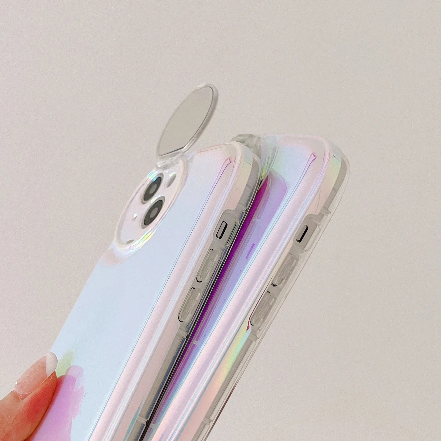 Laser Holographic Puff Flip Mirror Case  at