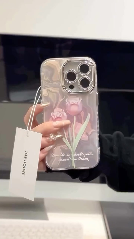 Gradient Floral iPhone Case w/ Crystal Lens Protector