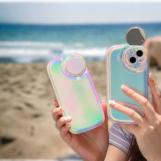 Laser Holographic Puff Flip Mirror Case  at