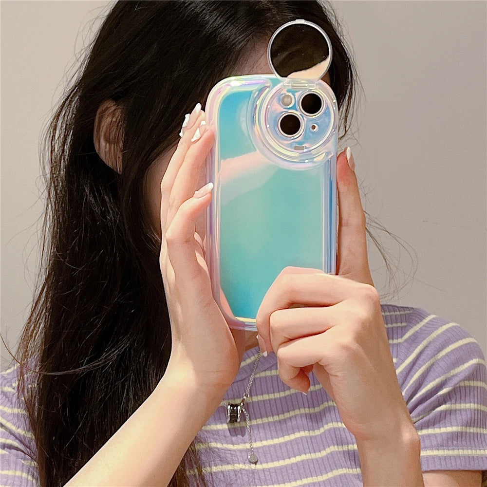 Laser Holographic Puff Flip Mirror Case  at